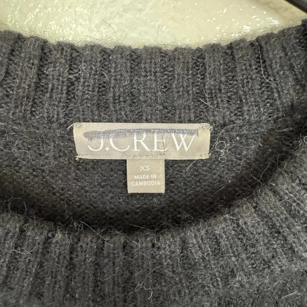 J.Crew High Rib Pullover Sweater SZ XS Black Wool Alpaca Crew Neck Long Sleeve
